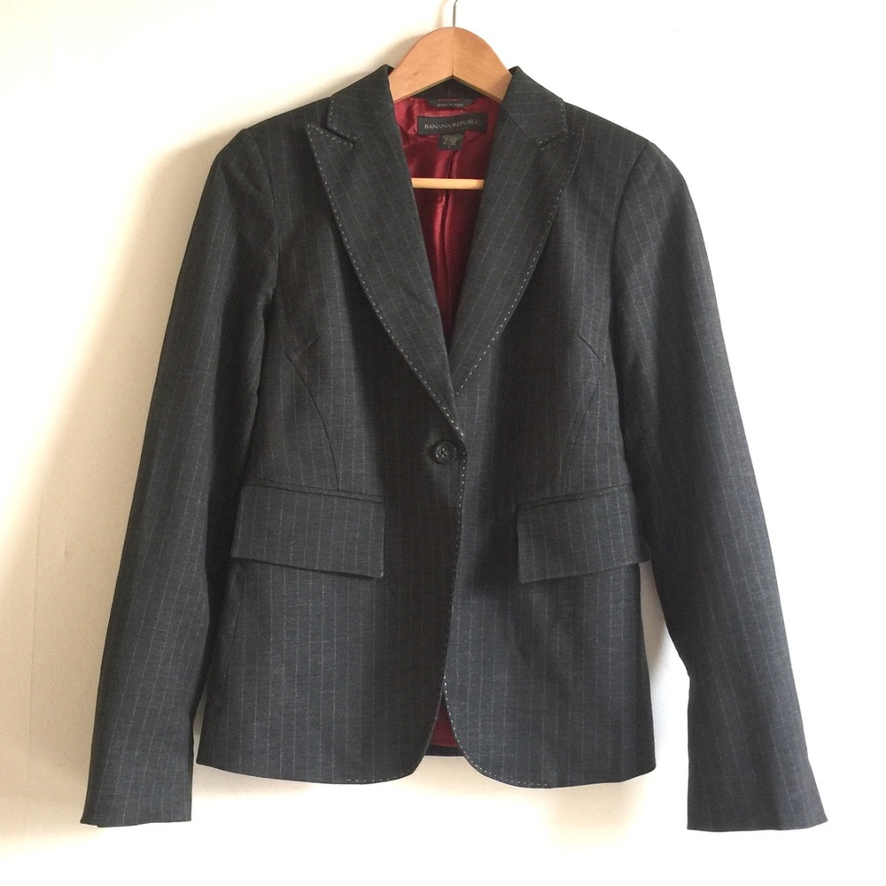 Banana Republic jacket, dk gray w/camel pinstripes